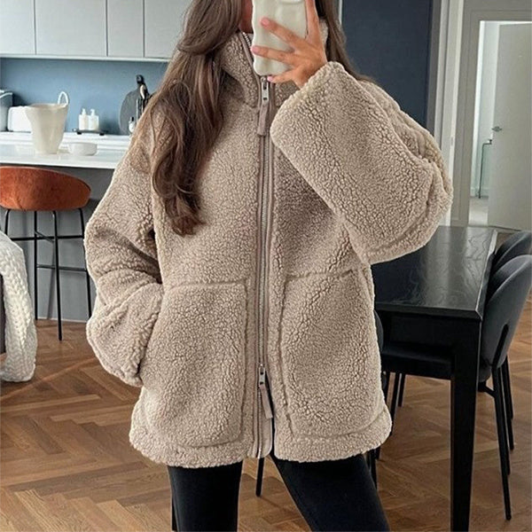 Curille | Oversized Teddy Fleece Jas met Opstaande Kraag