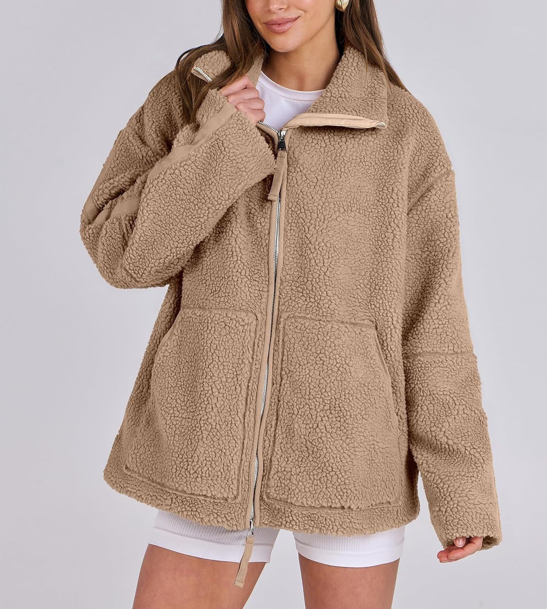 Curille | Oversized Teddy Fleece Jas met Opstaande Kraag