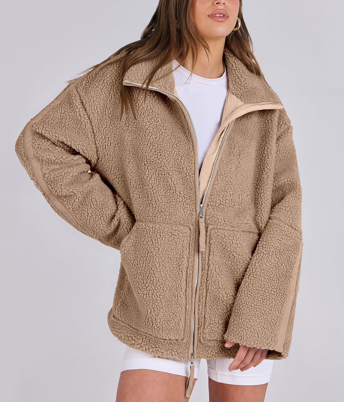 Curille | Oversized Teddy Fleece Jas met Opstaande Kraag