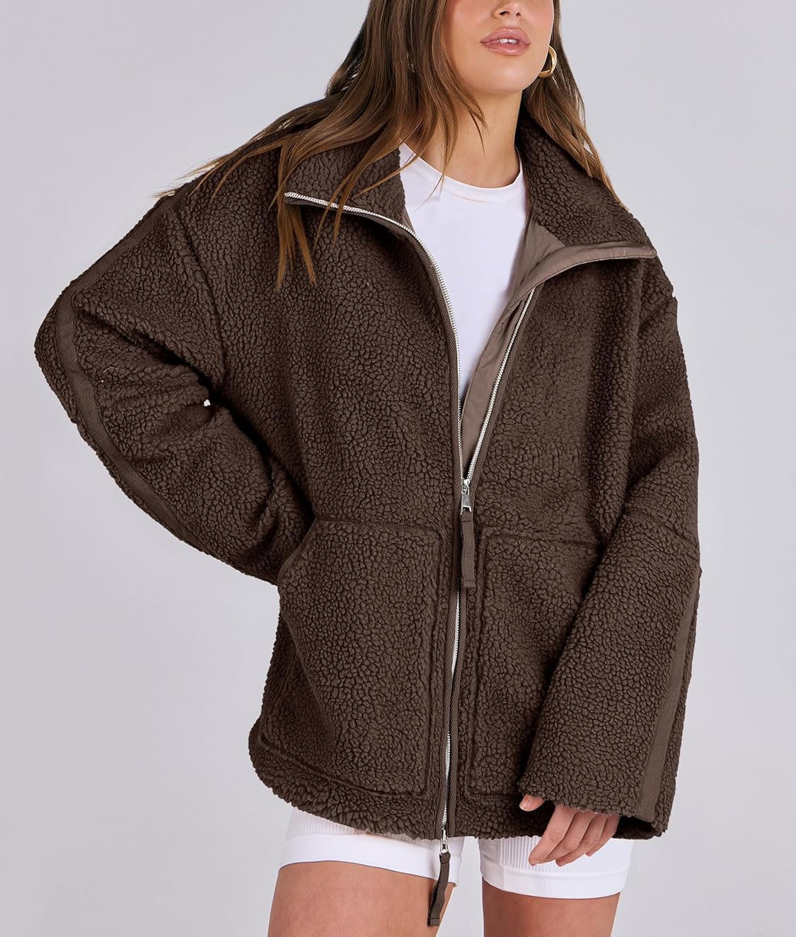 Curille | Oversized Teddy Fleece Jas met Opstaande Kraag