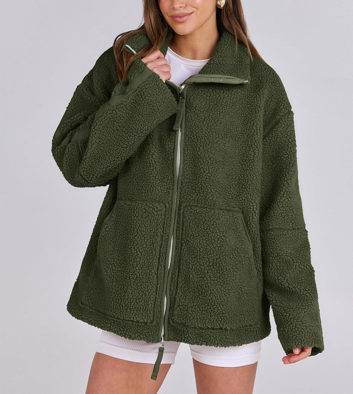 Curille | Oversized Teddy Fleece Jas met Opstaande Kraag