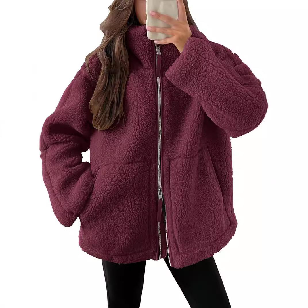 Curille | Oversized Teddy Fleece Jas met Opstaande Kraag