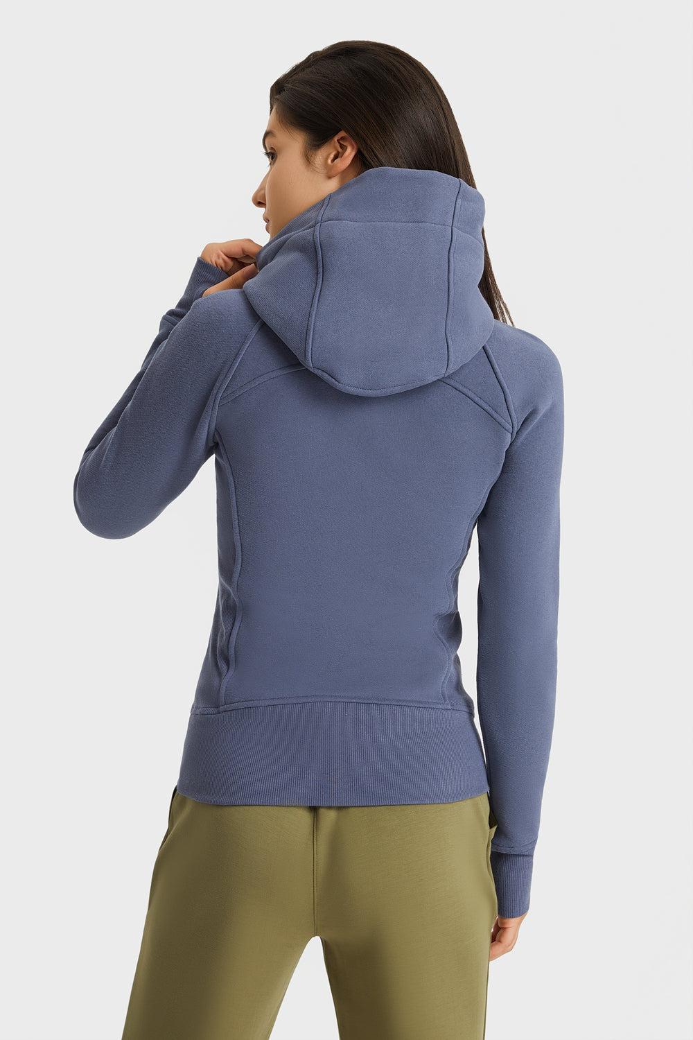 Zip Up Seam Detail Hooded Sports Jacket BLUE ZONE PLANET