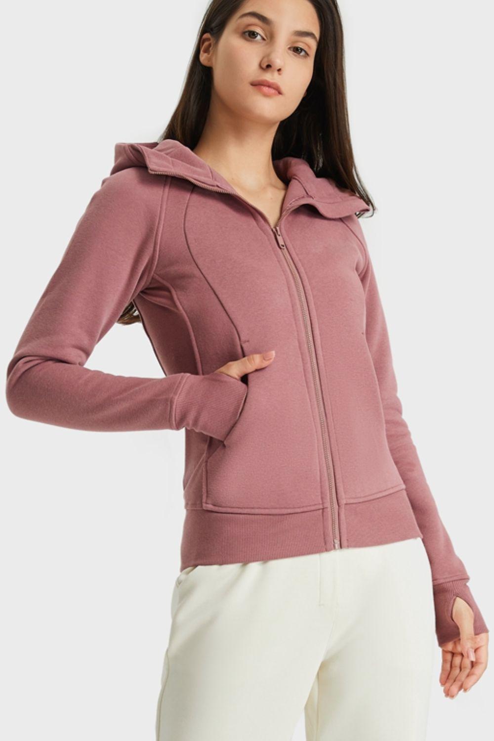 Zip Up Seam Detail Hooded Sports Jacket BLUE ZONE PLANET