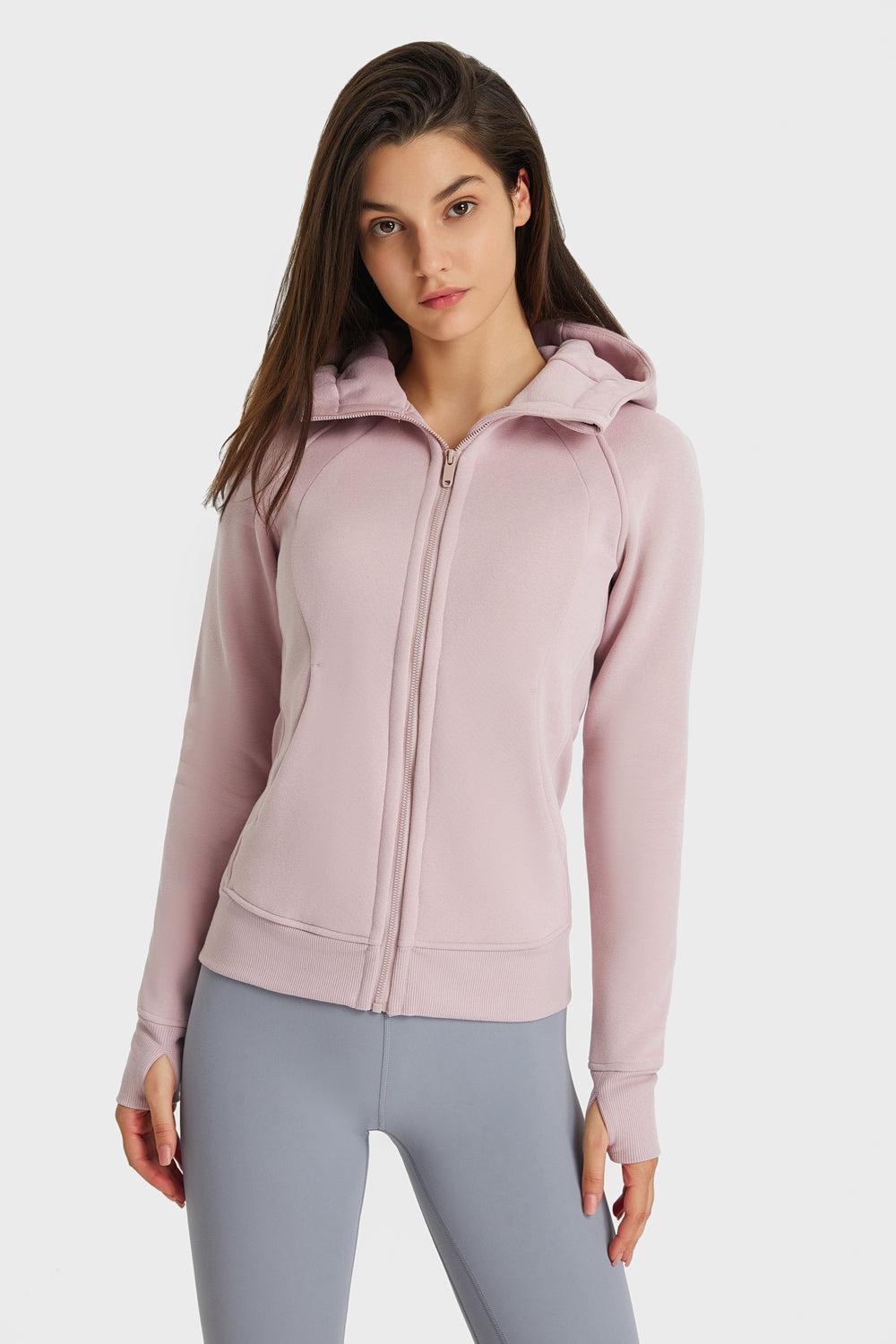 Zip Up Seam Detail Hooded Sports Jacket BLUE ZONE PLANET