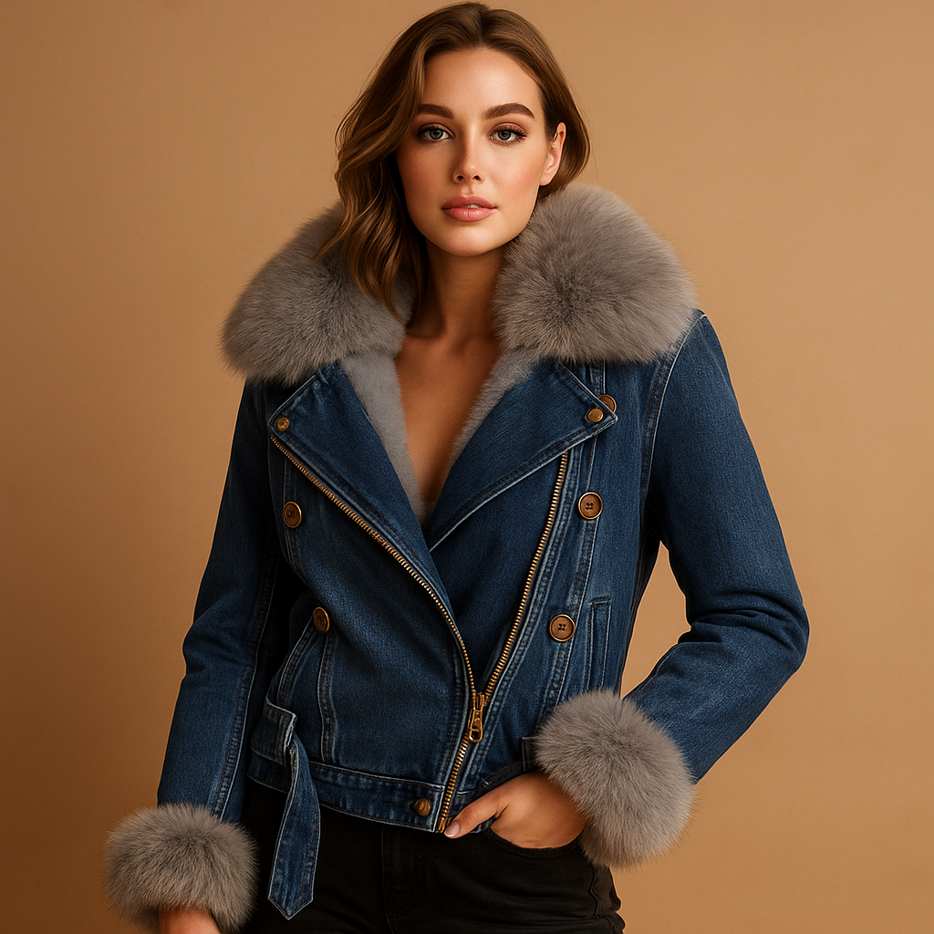 Shanti | Cropped denim winterjas met imitatiebont voor dames
