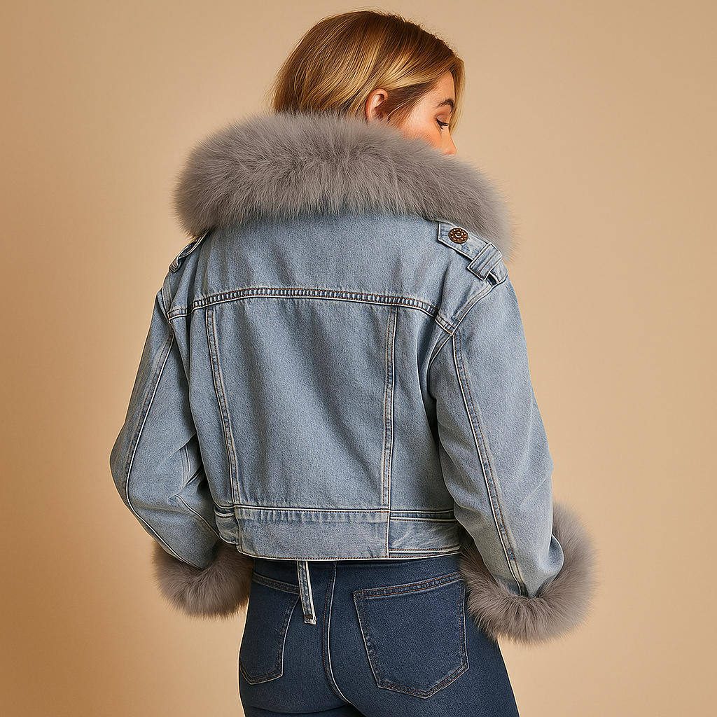 Shanti | Cropped denim winterjas met imitatiebont voor dames