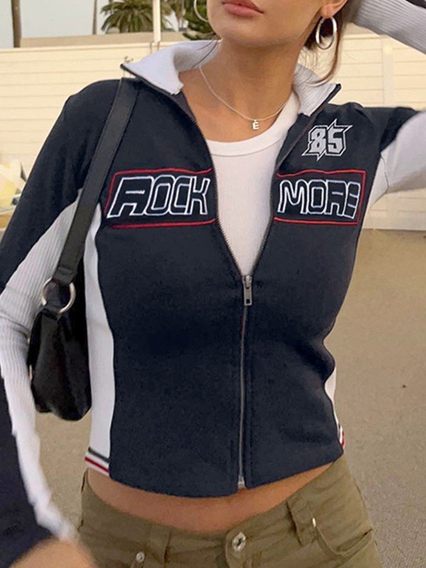 Billie | Crop Moto-jack in Stretchstof met Logo