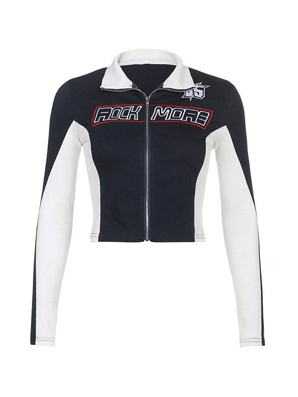 Billie | Crop Moto-jack in Stretchstof met Logo