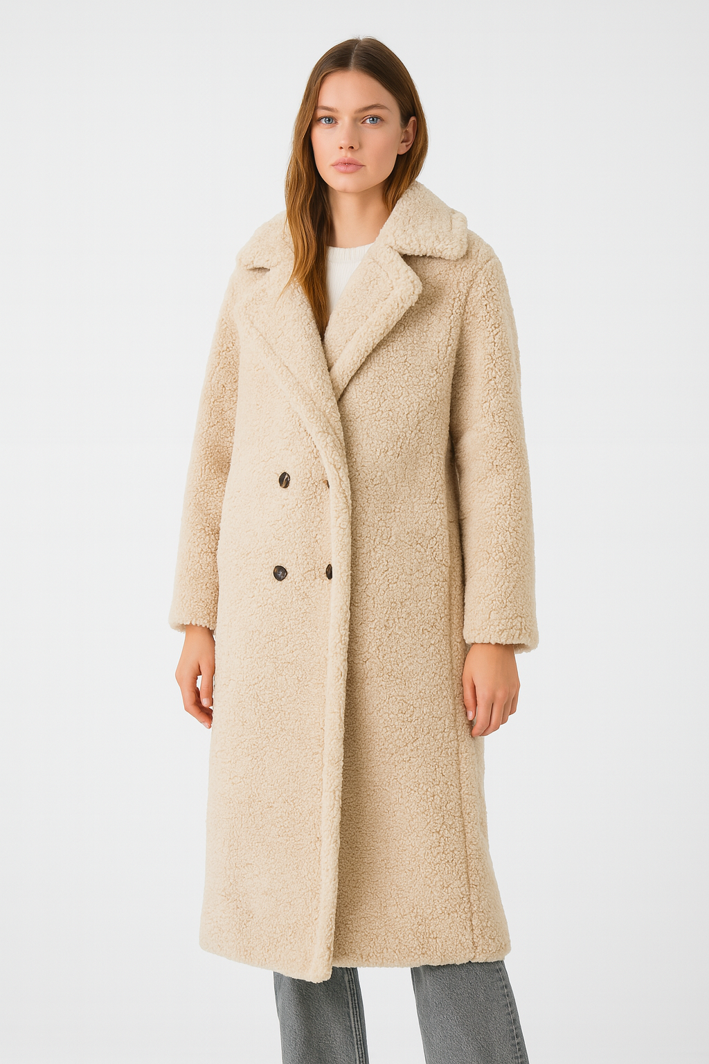 Desiree - Lange Oversized Herfst Jas van Teddy Stof voor Dames