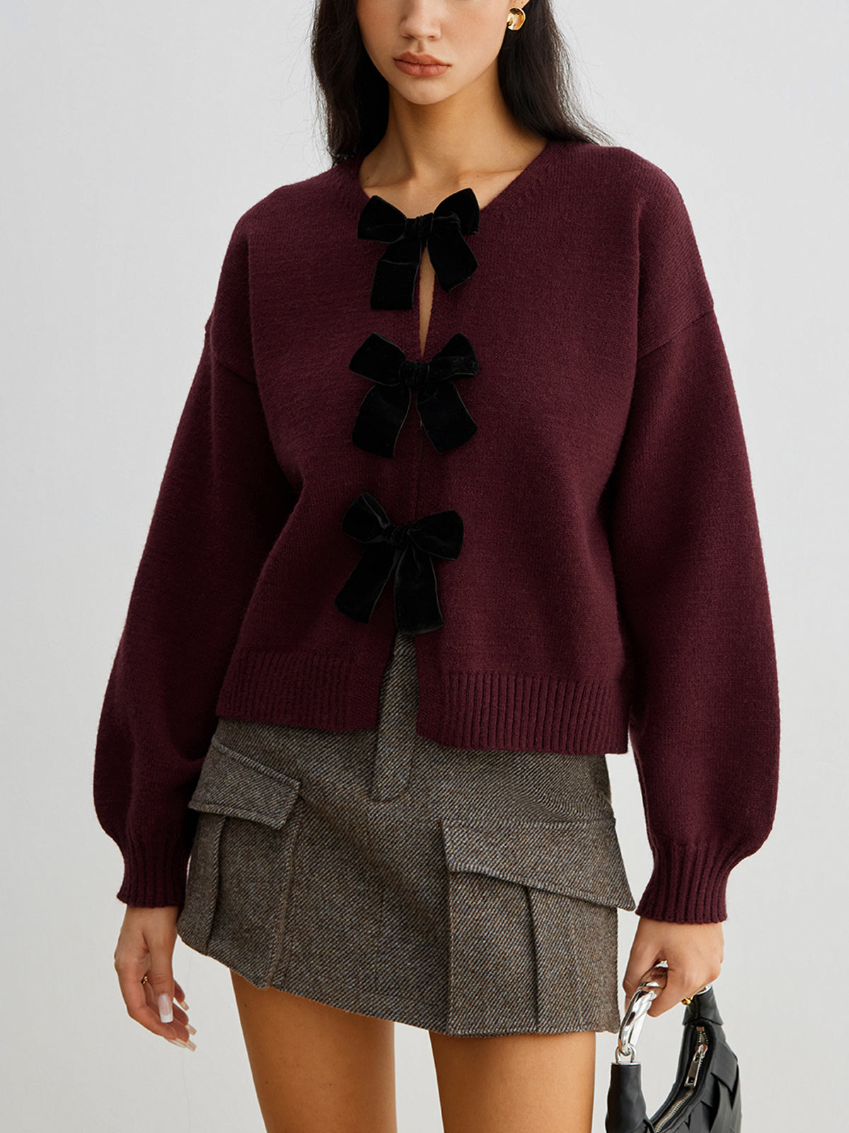 Lucille | Dames gebreide herfst trui met strik