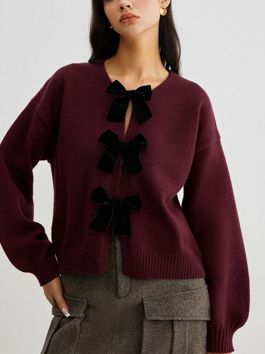 Lucille | Dames gebreide herfst trui met strik
