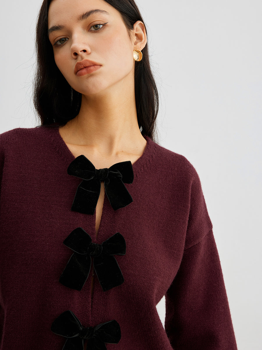 Lucille | Dames gebreide herfst trui met strik