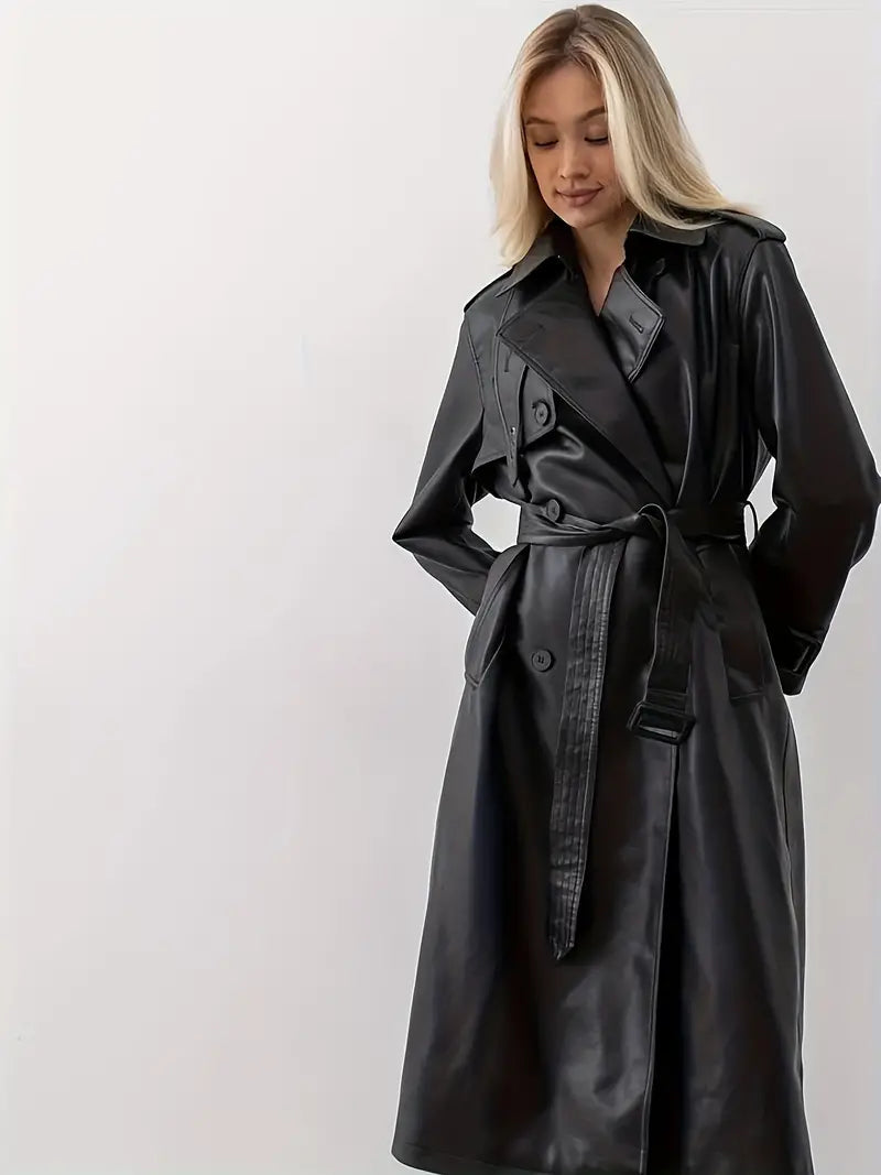 FELIN | Lange Stijlvolle Leren Dames Trenchcoat voor de Herfst
