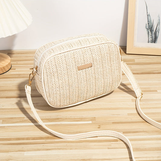 Gia | Geweven Crossbody Tas – Zomerse Raffia Schoudertas