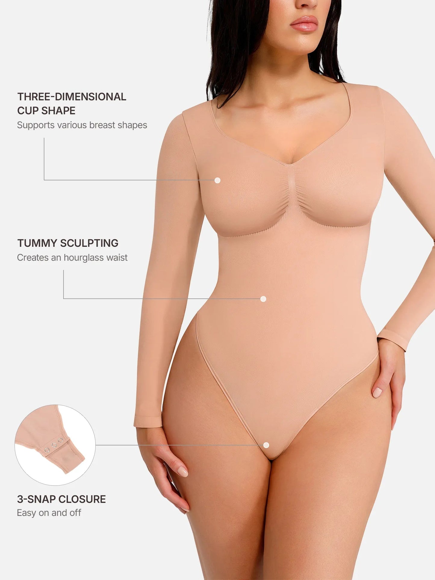 Tammy | Naadloze Bodysuit Lange Mouw Beige