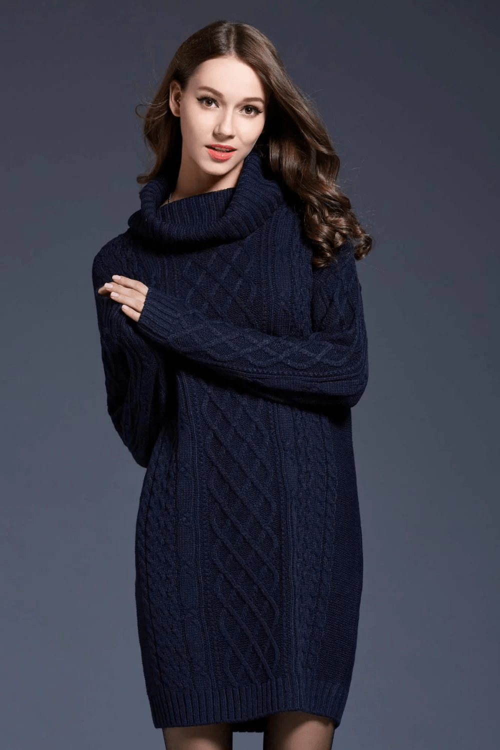 Talia | Gebreide Sweater Jurk | Dames Coltrui Met Turtleneck