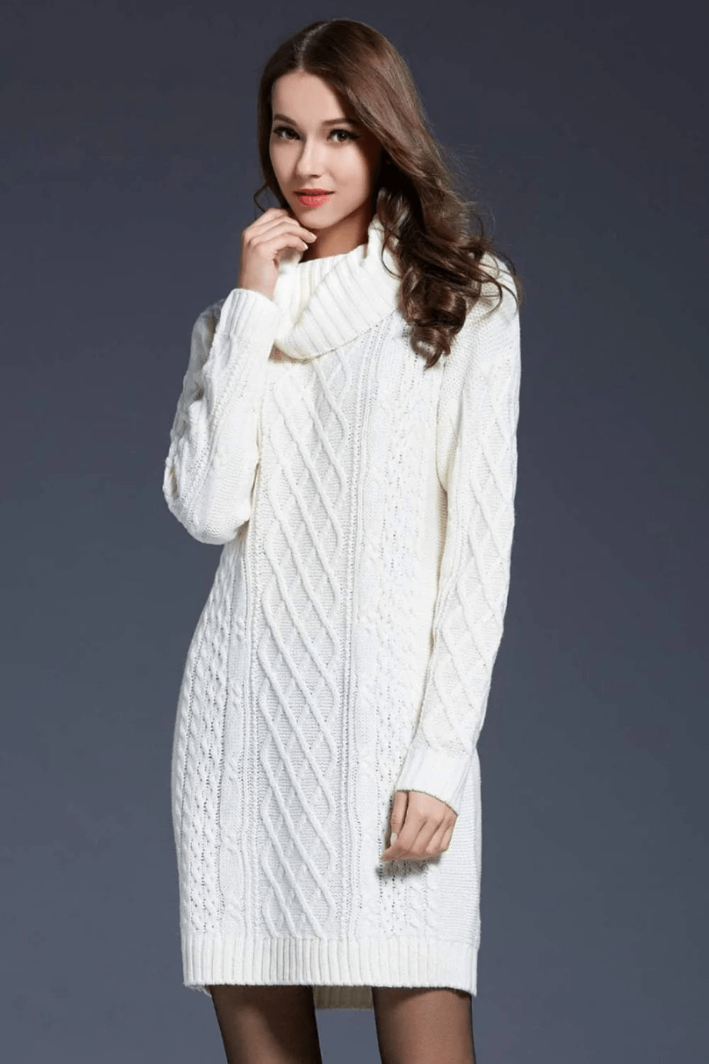 Talia | Gebreide Sweater Jurk | Dames Coltrui Met Turtleneck