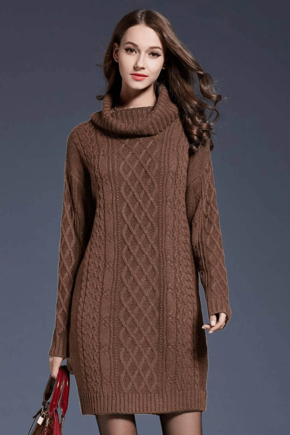 Talia | Gebreide Sweater Jurk | Dames Coltrui Met Turtleneck