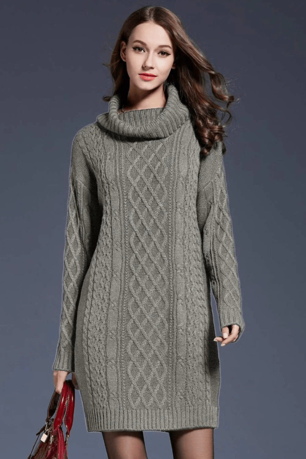 Talia | Gebreide Sweater Jurk | Dames Coltrui Met Turtleneck
