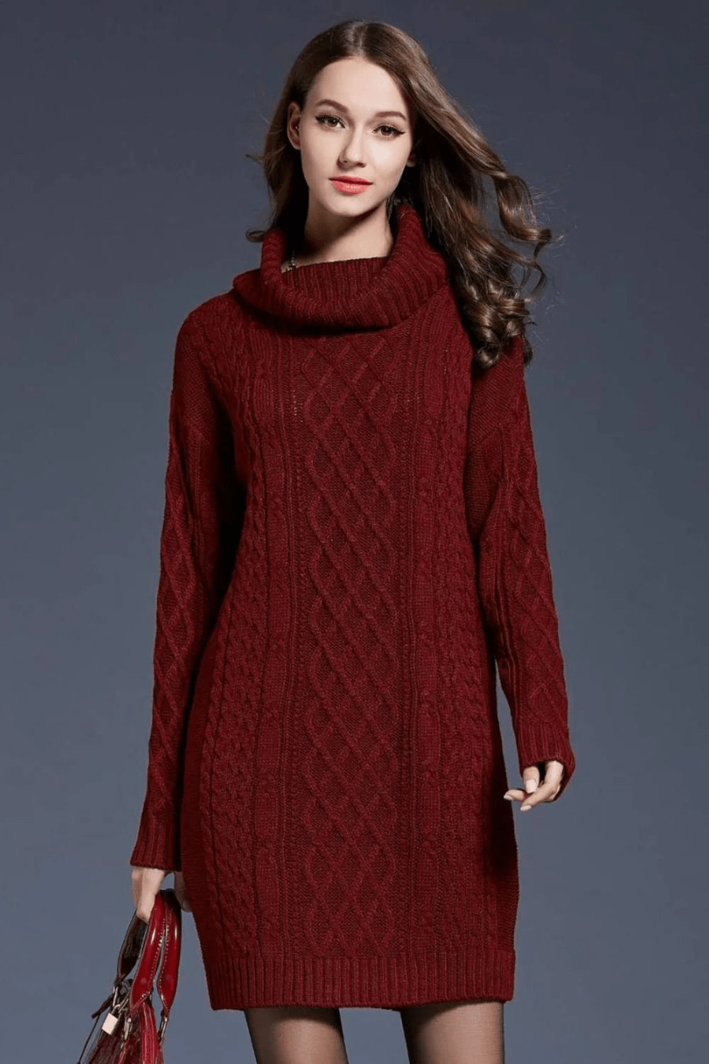 Talia | Gebreide Sweater Jurk | Dames Coltrui Met Turtleneck