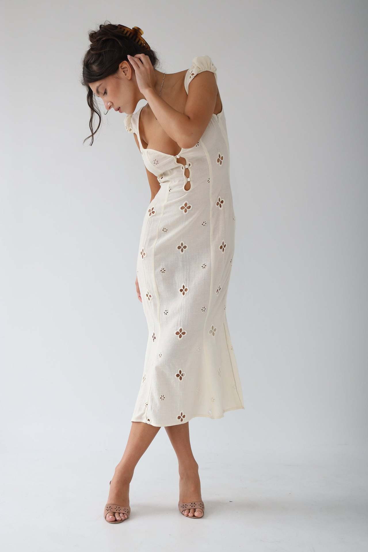 Messina - Vintage Geborduurde Fishtail Midi-jurk