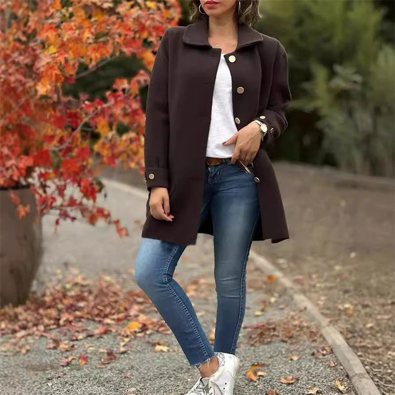 Jaleesa | Lange herfst jas met kraag en knoopsluiting