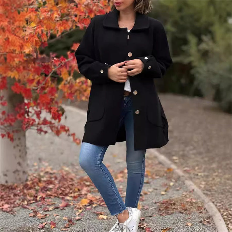 Jaleesa | Lange herfst jas met kraag en knoopsluiting