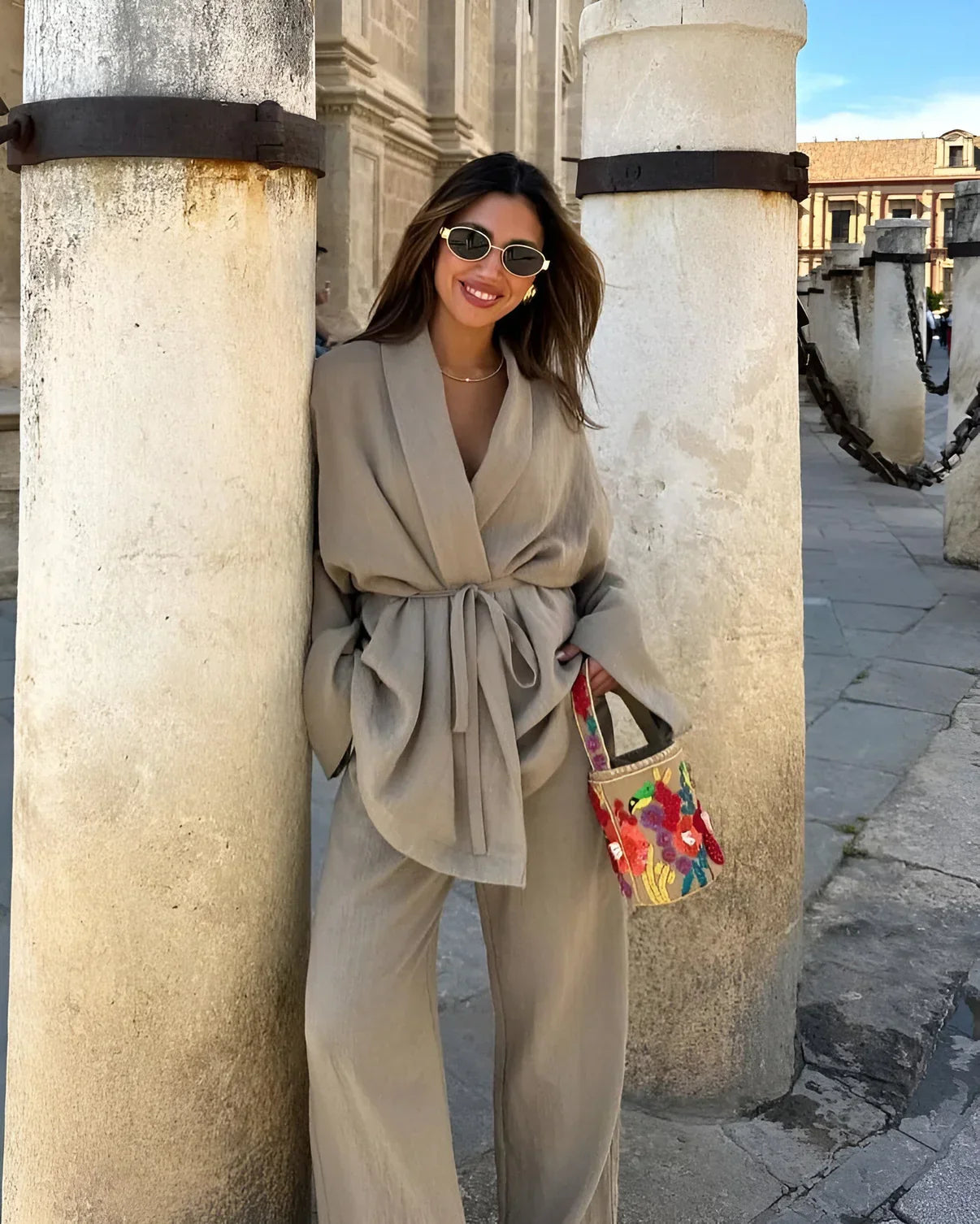 YASMINE | Linnen Kimono Set met Minimalistische Elegantie
