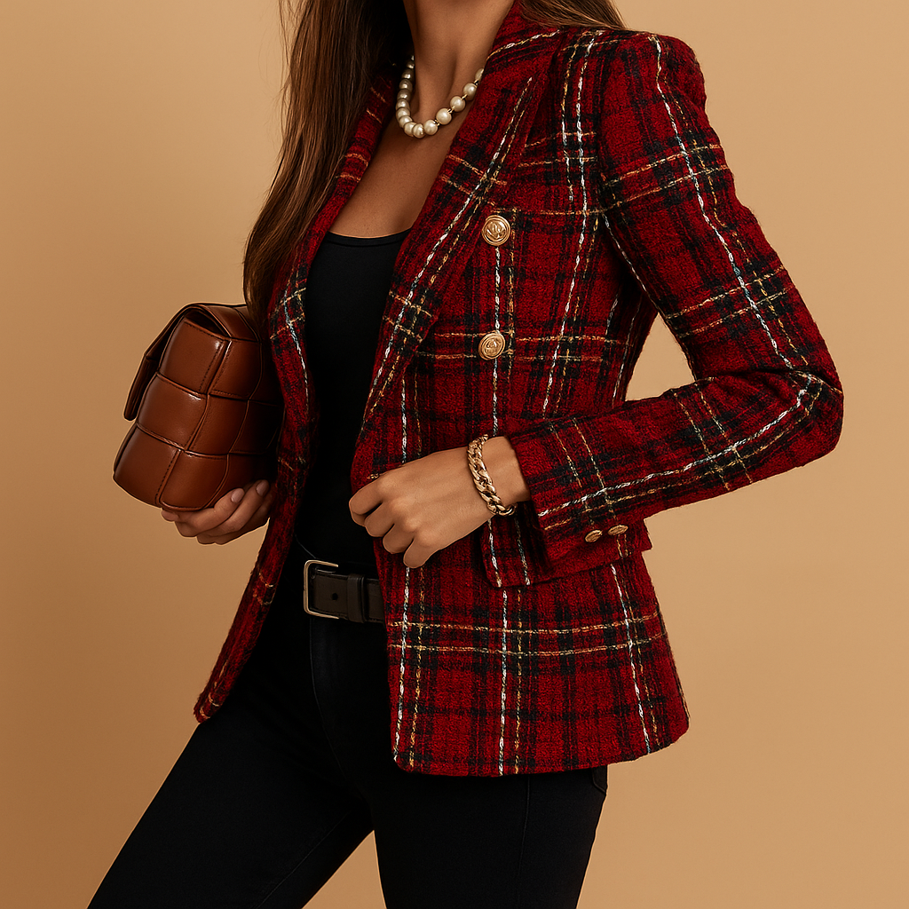 Kimber | Geruite double-breasted blazer voor dames