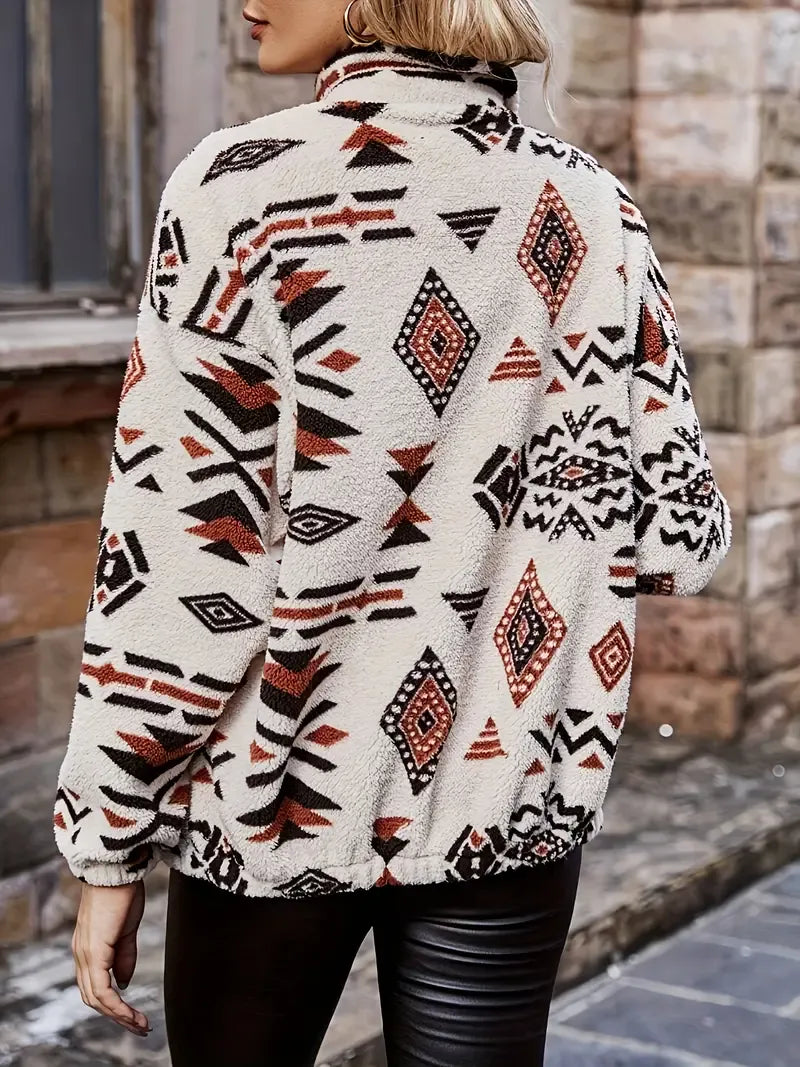 Bonnie – Relaxed fit jas met geometrisch patroon & ritssluiting