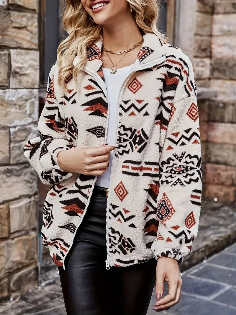 Bonnie – Relaxed fit jas met geometrisch patroon & ritssluiting