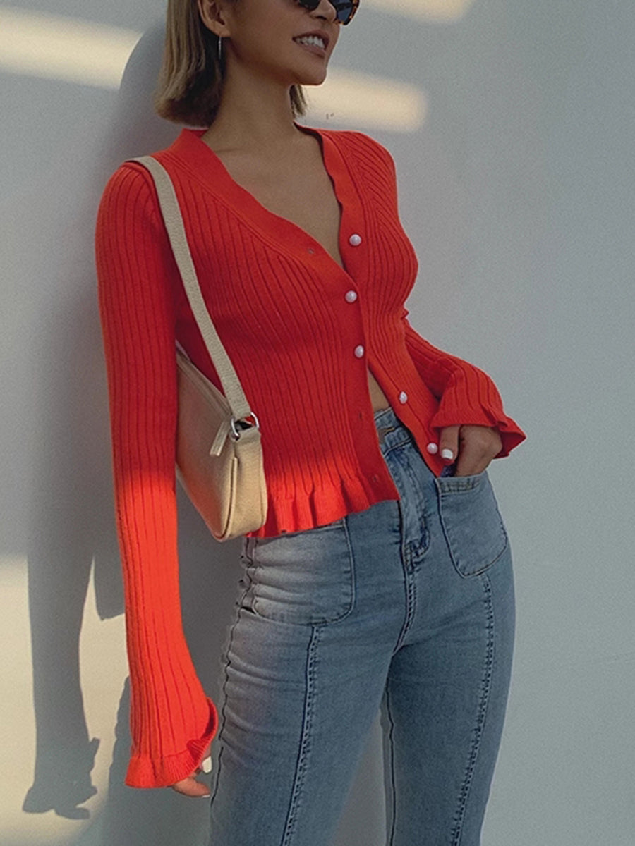Fariana | Dames cardigan met rimpelrand en parelsluiting