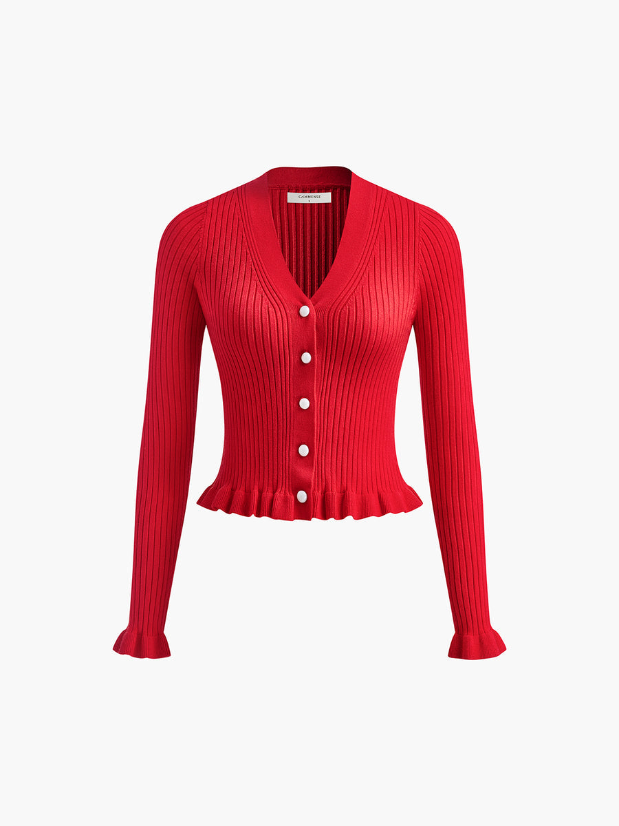 Fariana | Dames cardigan met rimpelrand en parelsluiting