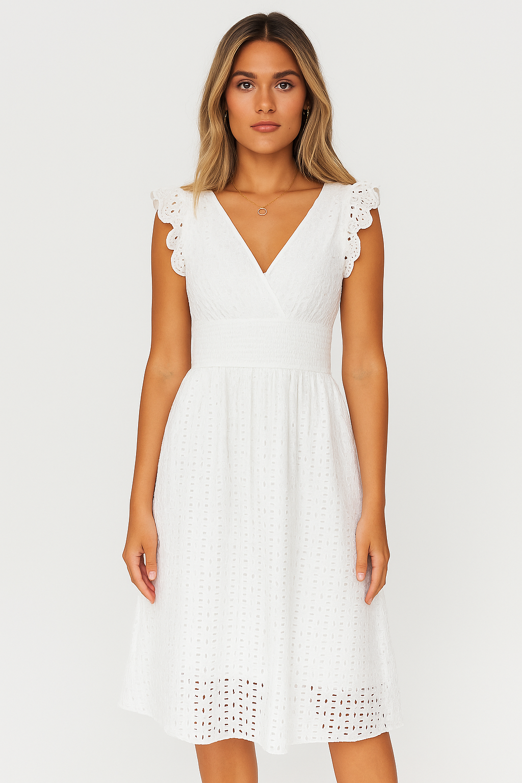 Maggie | Witte Zomerjurk met Ruches voor dames