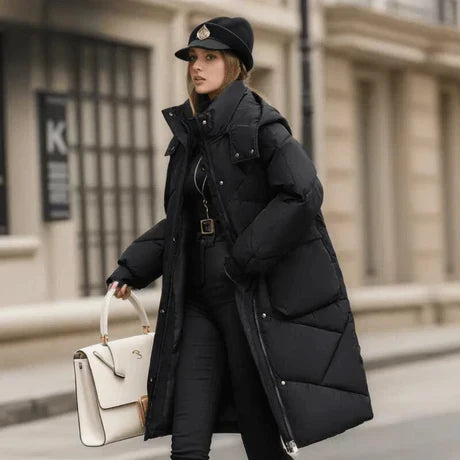 Arlette | Oversized Winterjas met Capuchon, Verstelbare Manchetten & Halflang Design
