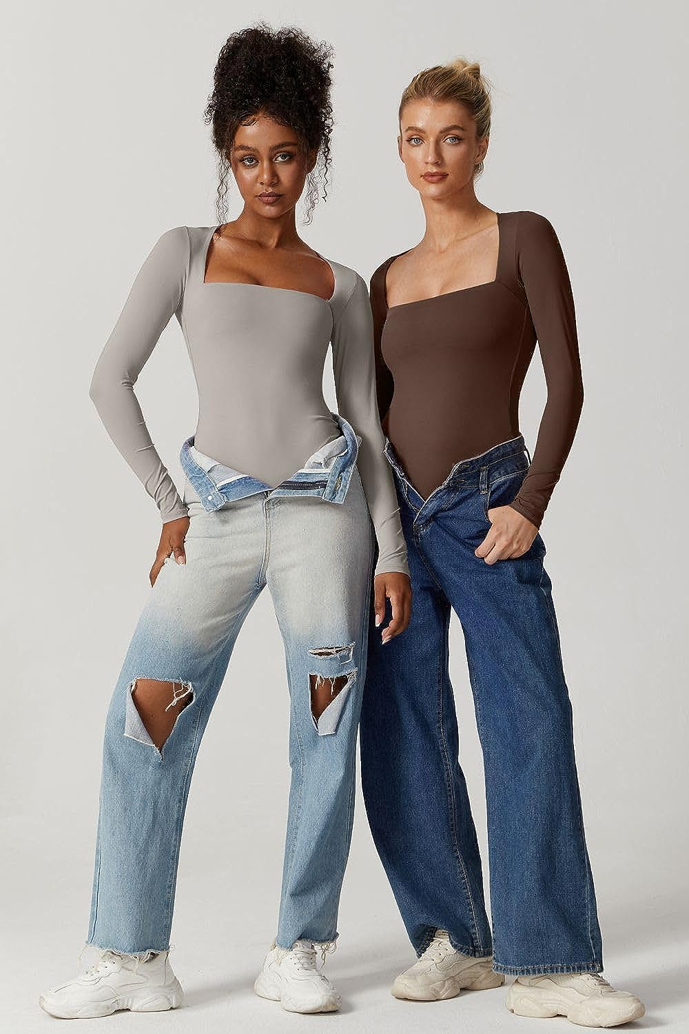 Bianca - Longsleeve Body met vierkante hals