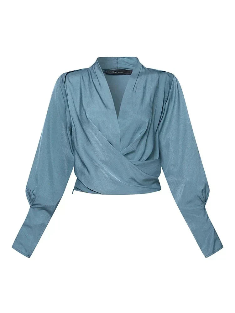 AMY | Elegante Satijnen Blouse met Pofmouwen