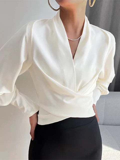 AMY | Elegante Satijnen Blouse met Pofmouwen