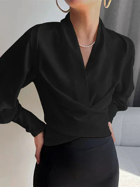 AMY | Elegante Satijnen Blouse met Pofmouwen