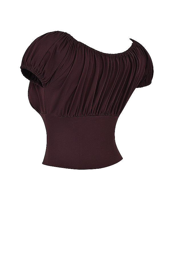 Mexx | Diepbruine Ruches-Set met Top en Midi-Rok