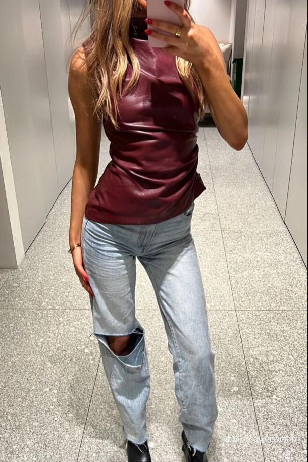 ALIX - Trendy Leren Top