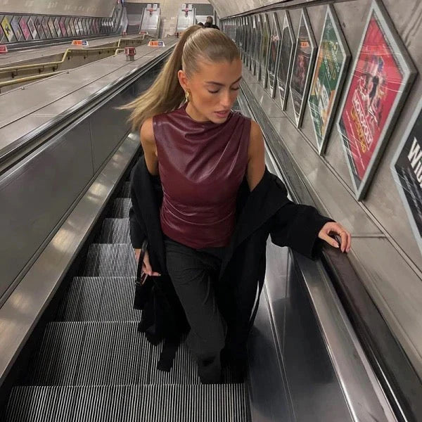 ALIX - Trendy Leren Top