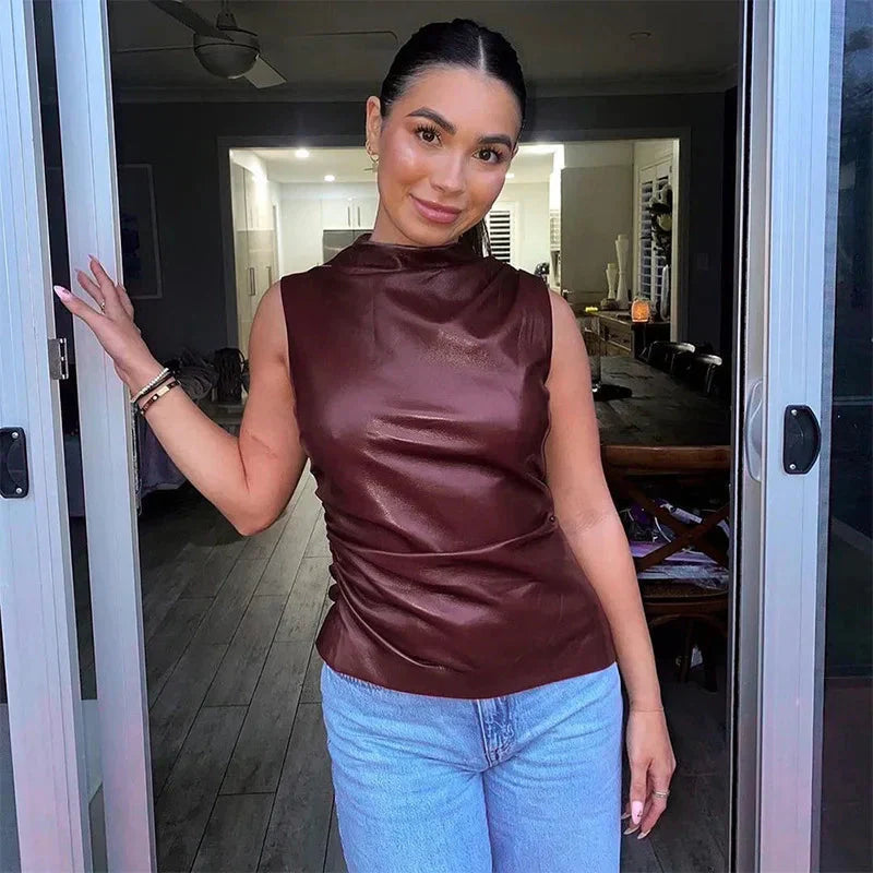 ALIX - Trendy Leren Top