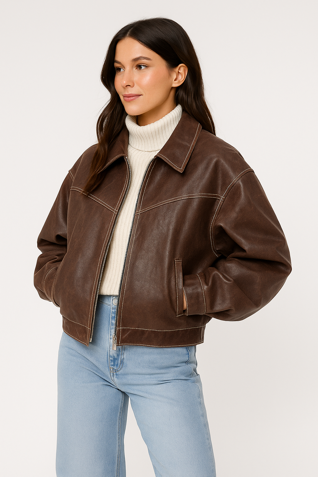 VIVIEN | Oversized leren herfst jas voor dames