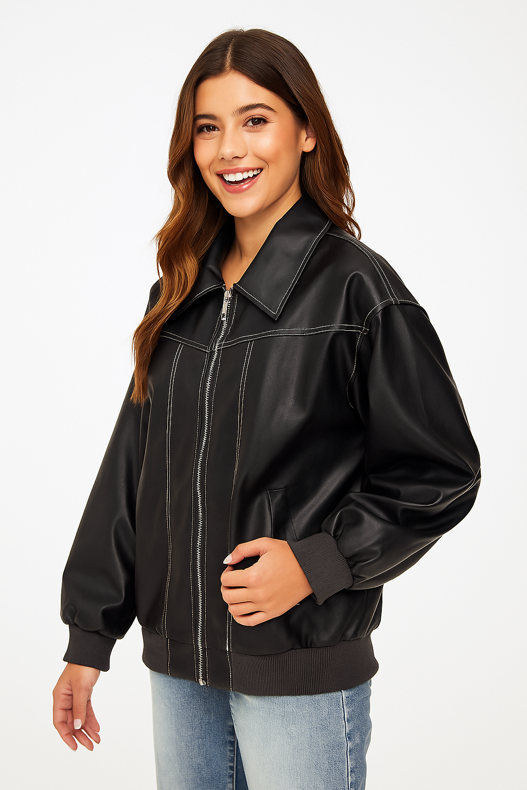 VIVIEN | Oversized leren herfst jas voor dames
