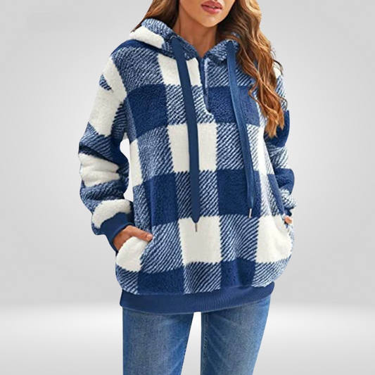 Pien - Dames Teddy Fleece Geruite Hoodie met Capuchon