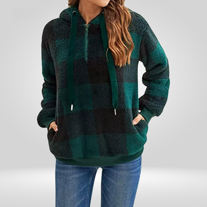 Pien - Dames Teddy Fleece Geruite Hoodie met Capuchon