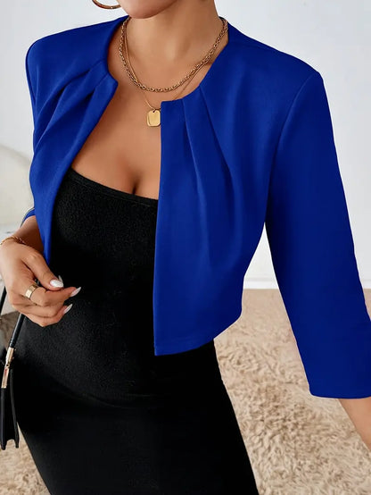 Saskia | Korte Open Blazer met Plissé Details en Driekwart Mouwen