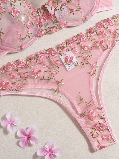 Flower Embroidery Sexy Lingerie Set-[Adult]-[Female]-2022 Online Blue Zone Planet